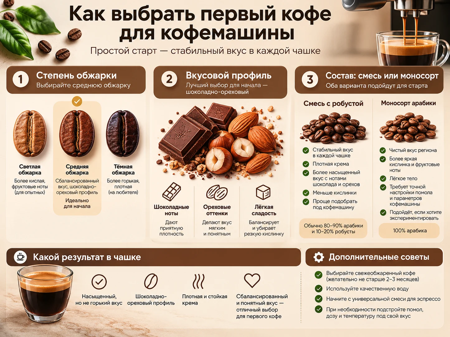 Инфографика: как выбрать первый кофе для кофемашины